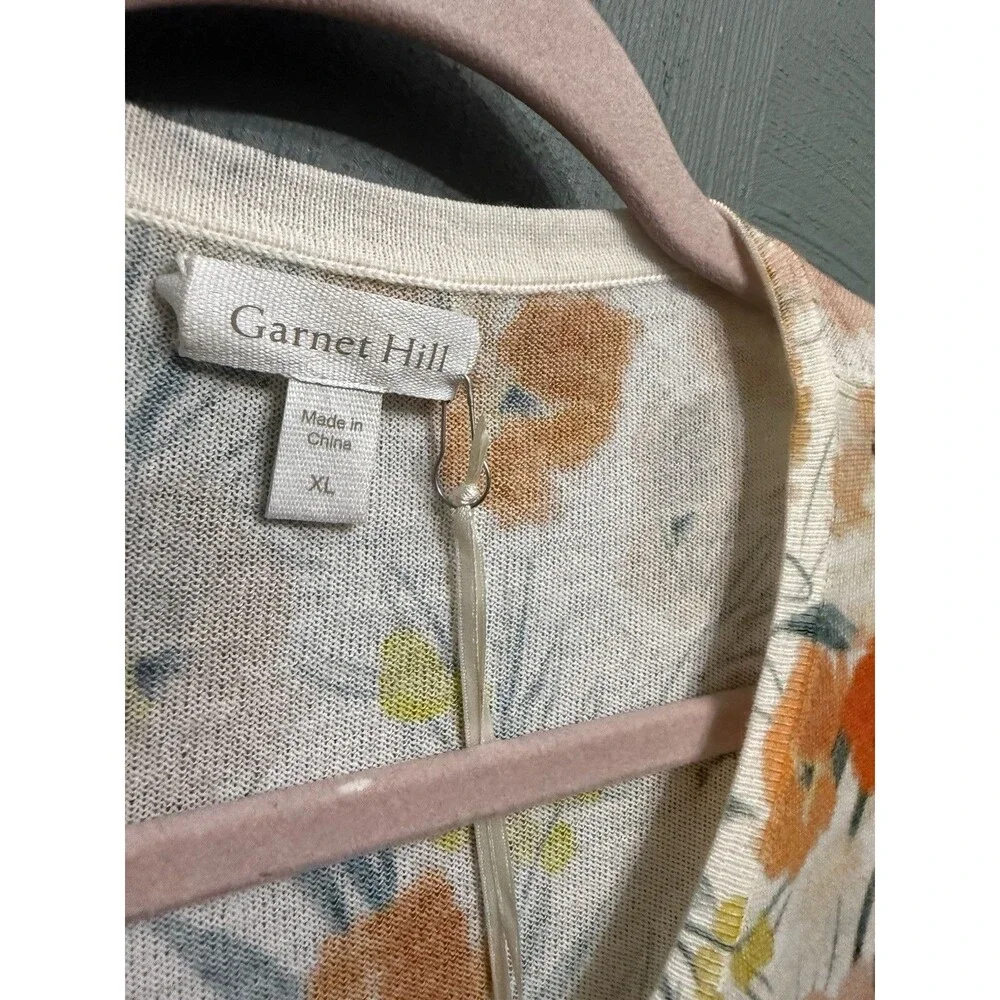 Garnet Hill Signiture Eco Merino Wool Floral Cardigan Sweater Women XL Cozy